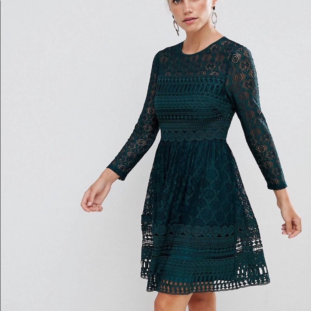 ASOS Lace Mini Skater Dress  Long Sleeves US 4